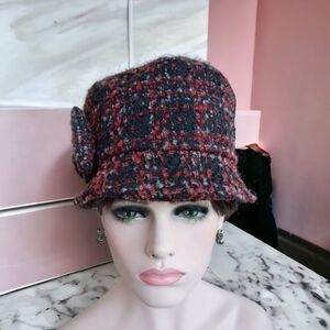 Sanibel vintage bucket hat, black, grey and red. 100% polyester. Made in Canada